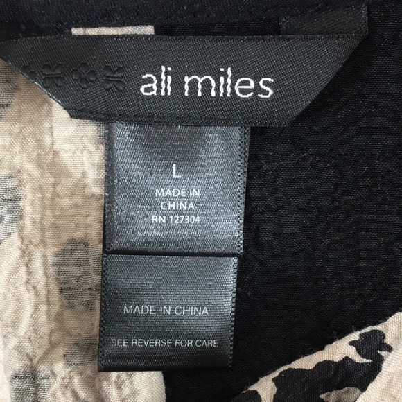 Ali Miles Cream Black Leopard Print Tunic Top Womens Large‎ Cowl Neck - Picture 6 of 10